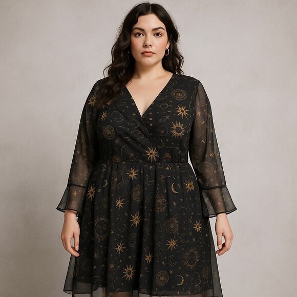 Bloomchic Celestial Mesh Midi Dress sz 14/16 Witchy Sheer Whimsigoth Halloween - Picture 1 of 12